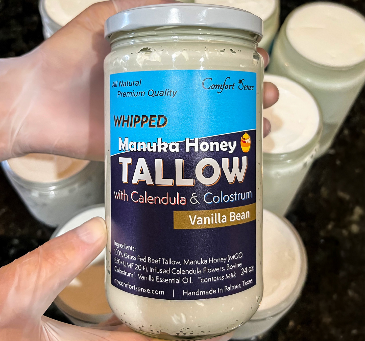 Vanilla Bean Colostrum Calendula Whipped Beef Tallow Cream with Manuka Honey