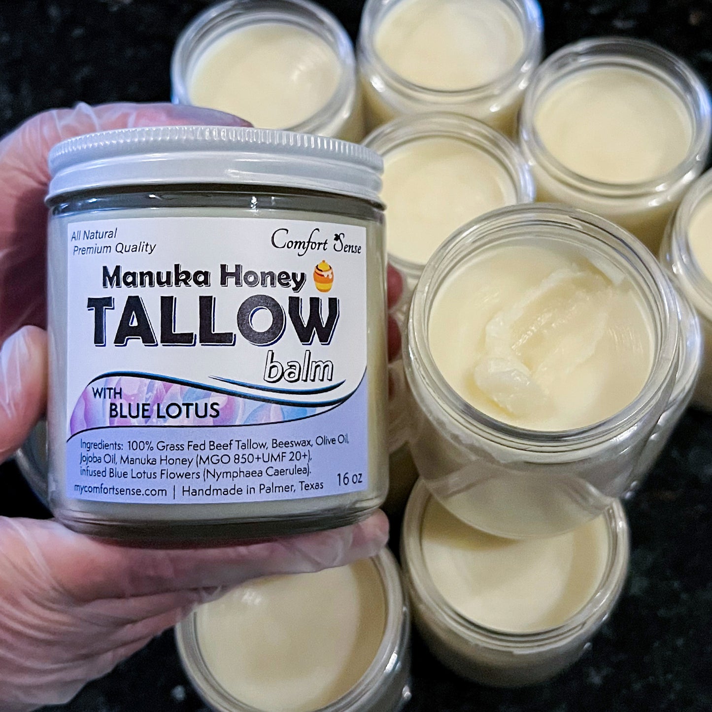 Blue Lotus Beef Tallow Balm with Manuka Honey