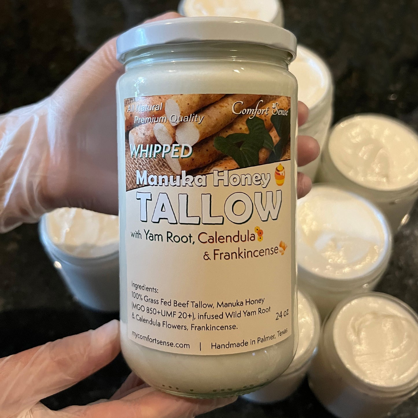 Yam Root Calendula Frankincense Whipped Beef Tallow Cream with Manuka Honey