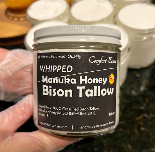 Manuka Honey & Bison Whipped Tallow Cream with 850+MGO Manuka Honey, Whipped Tallow, Grass fed fat, Whole body moisturizer
