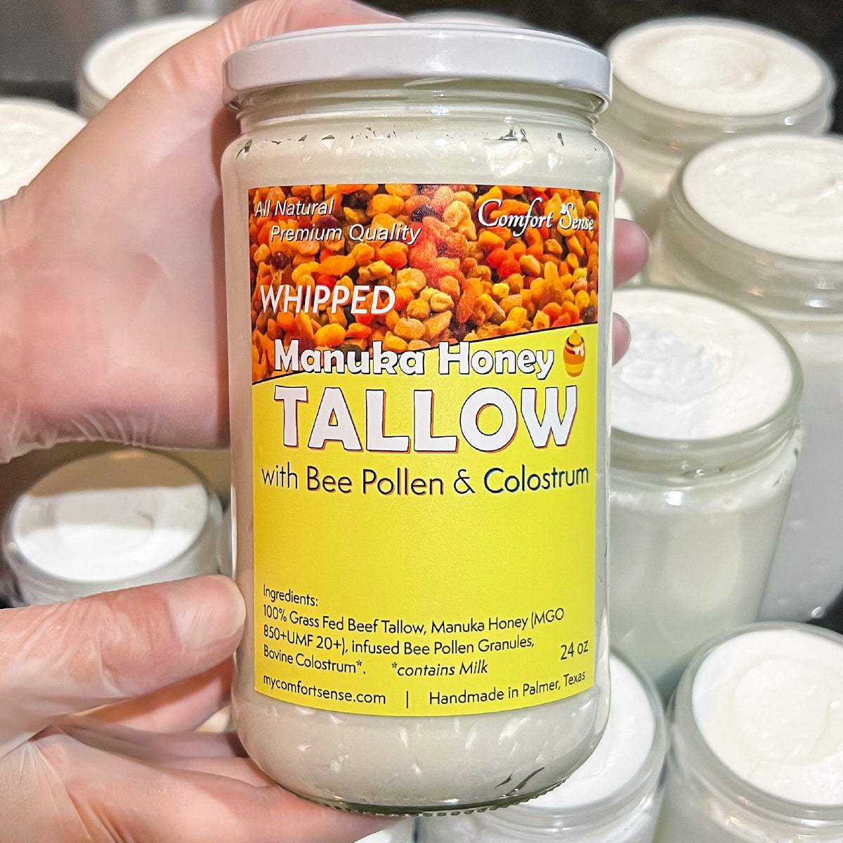 Bee Pollen Colostrum Whipped Beef Tallow Cream with Manuka Honey