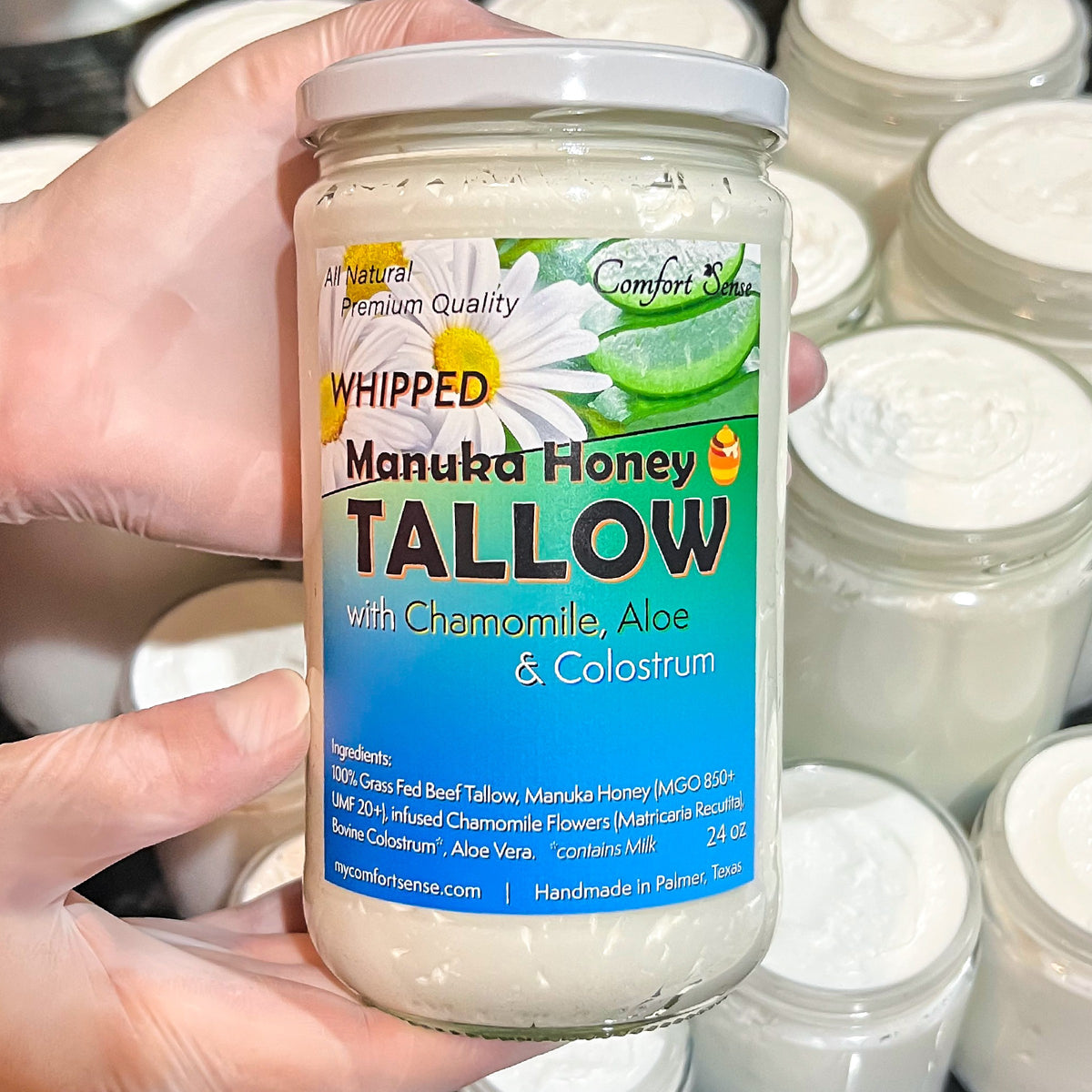 Chamomile Aloe Colostrum Whipped Beef Tallow Cream with Manuka Honey