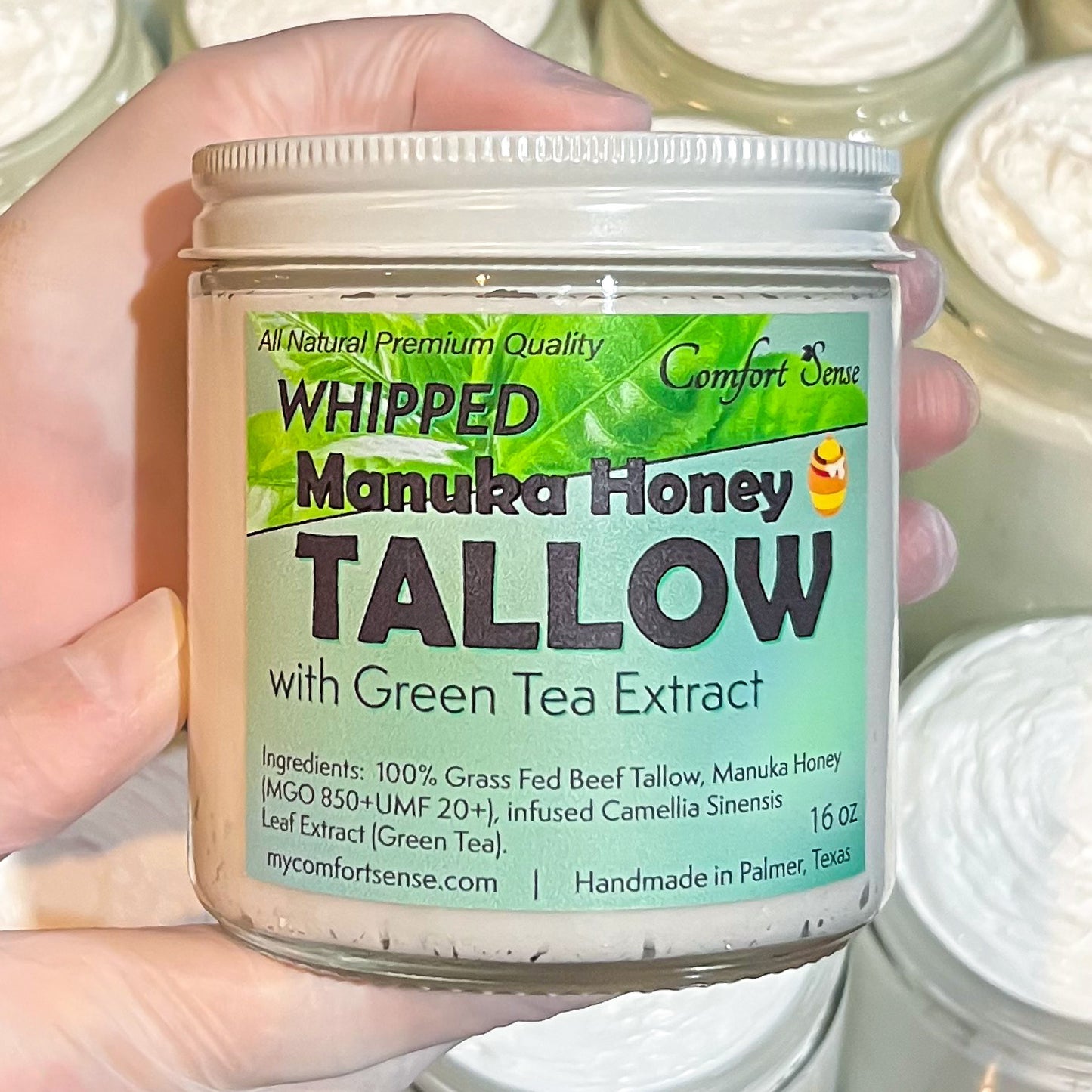 Green Tea Extract Whipped Beef Tallow Cream with Manuka Honey