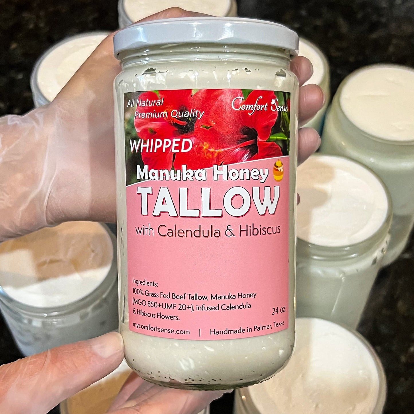 Hibiscus Calendula Whipped Beef Tallow Cream with Manuka Honey