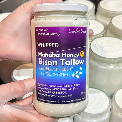 Black Seed Oil Colostrum Whipped Bison Tallow Cream with Manuka Honey