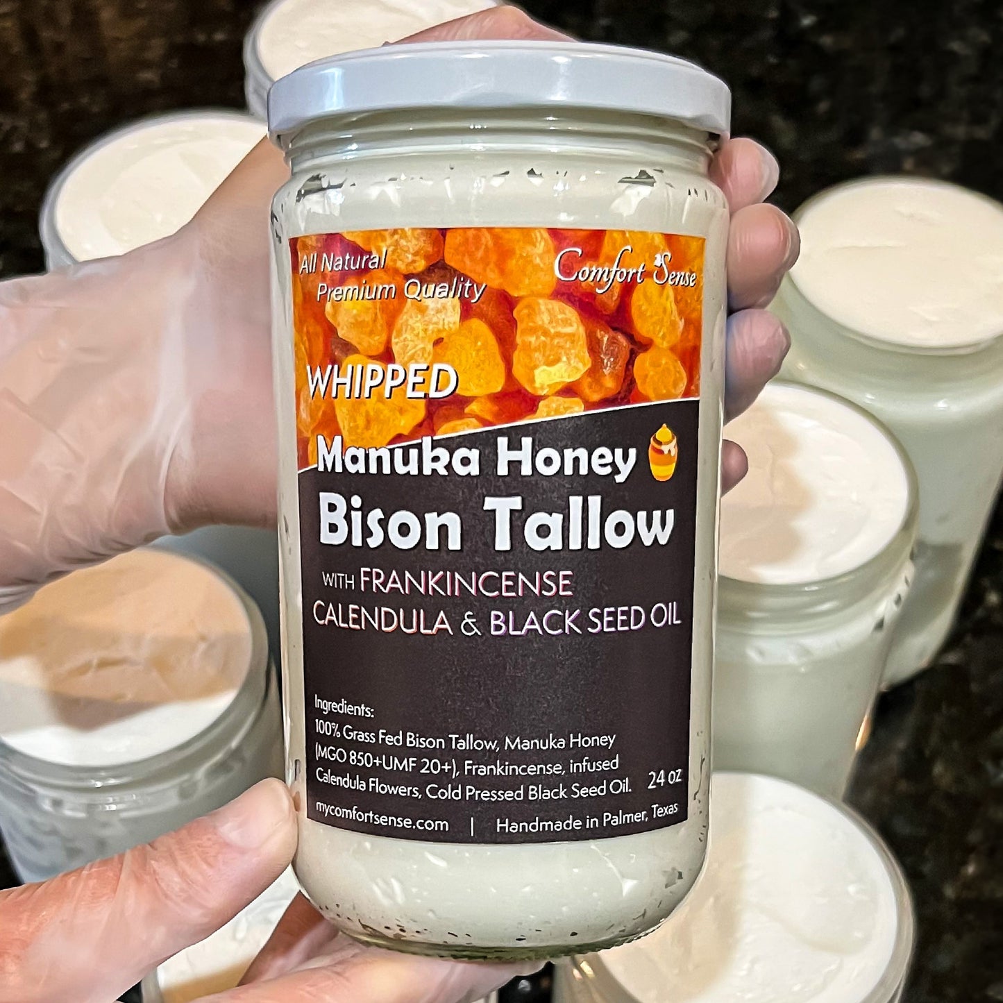 Frankincense Calendula Black Seed Whipped Bison Tallow Cream with Manuka Honey
