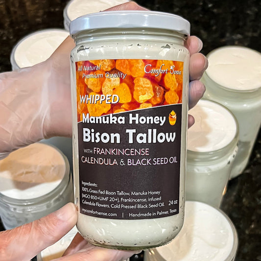 Frankincense Calendula Black Seed Whipped Bison Tallow Cream with Manuka Honey