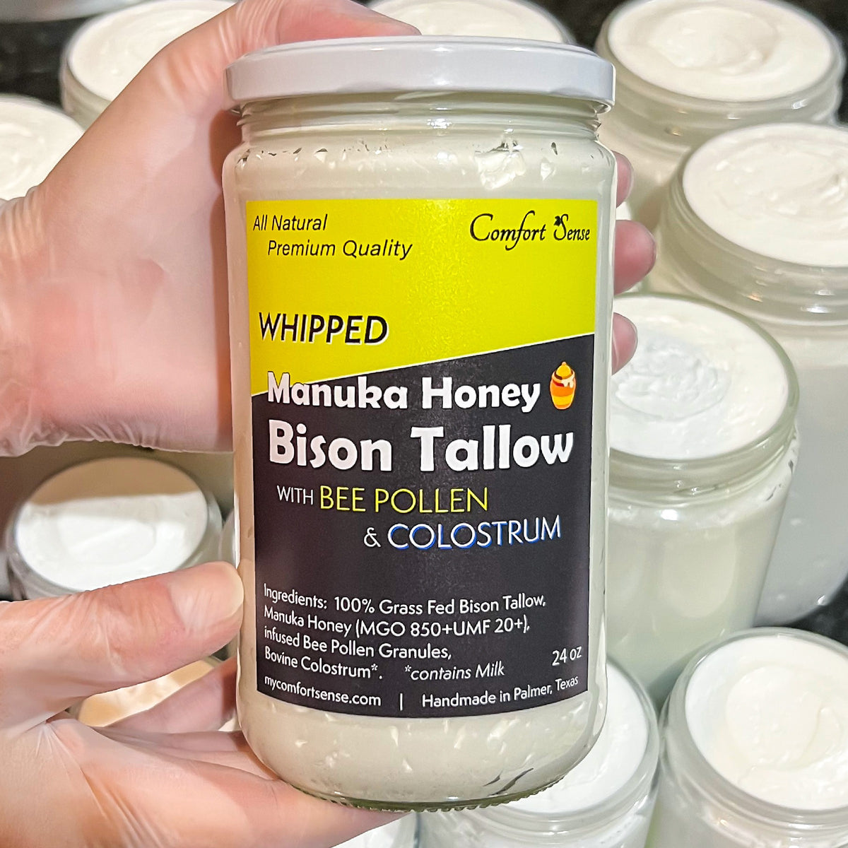 Bee Pollen Colostrum Whipped Bison Tallow Cream with Manuka Honey