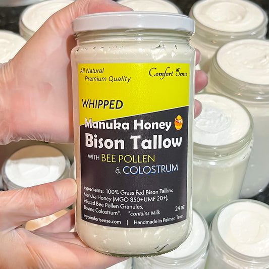 Bee Pollen Colostrum Whipped Bison Tallow Cream with Manuka Honey