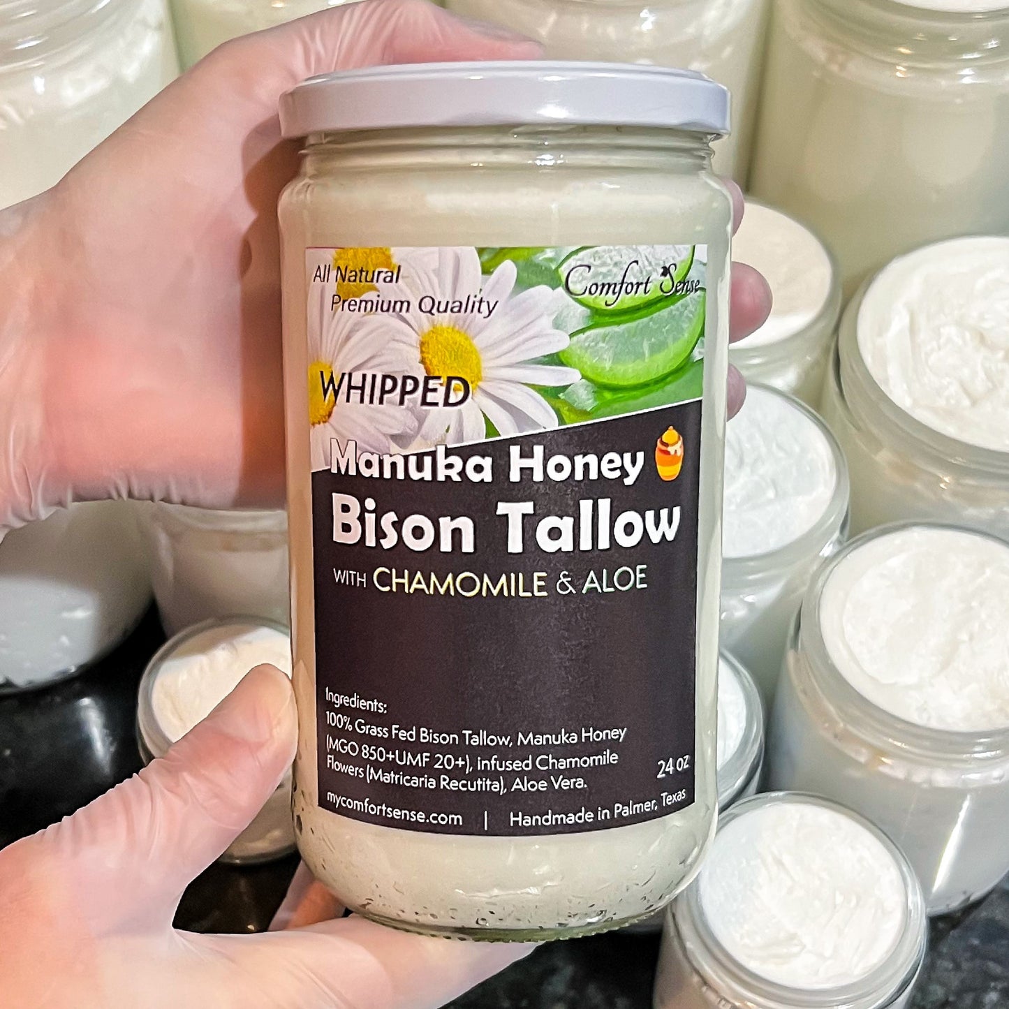 Chamomile Aloe Whipped Bison Tallow Cream with Manuka Honey