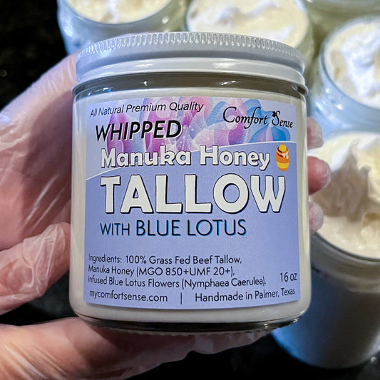 Blue Lotus Whipped Beef Tallow Cream with Manuka Honey