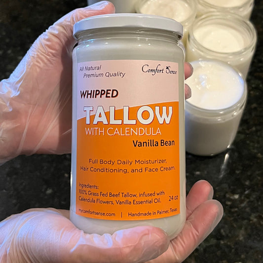 Calendula Vanilla Bean Whipped Beef Tallow Cream, Grass fed fat, Whole body moisturizer