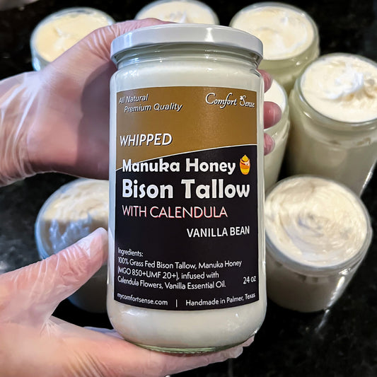 Vanilla Bean & Calendula Whipped Bison Tallow Cream with Manuka Honey