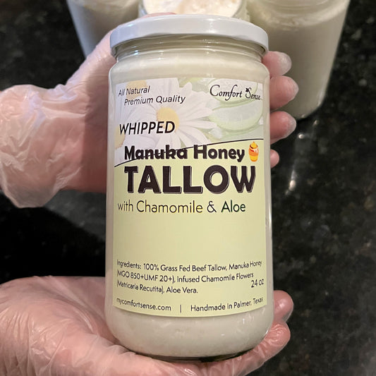 Chamomile & Aloe Whipped Beef Tallow Cream with Manuka Honey