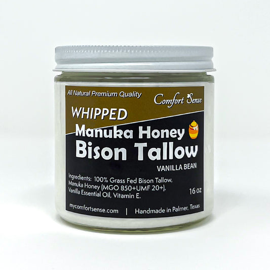 Vanilla Bean Manuka Honey & Bison Whipped Tallow Cream with 850+MGO Manuka Honey, Whipped Tallow, Grass fed fat, Whole body moisturizer