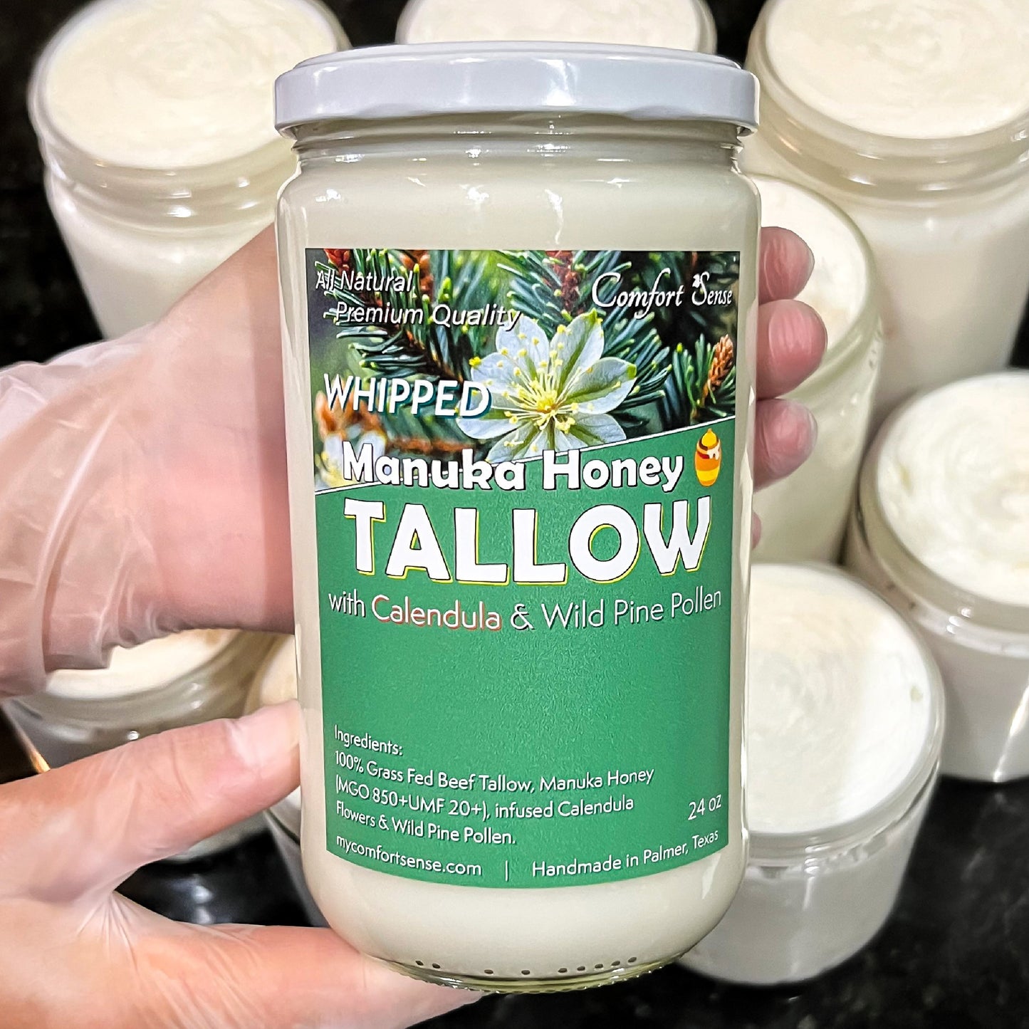 Pine Pollen Calendula Whipped Beef Tallow Cream with Manuka Honey
