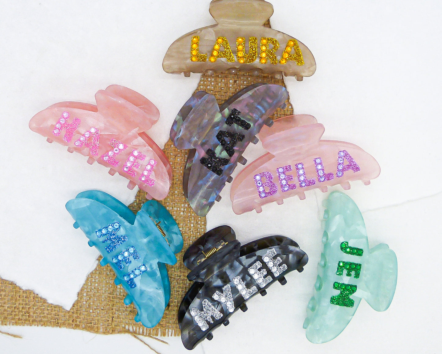 Hair Clips, Personalized Glitter Rhinestones, Style 2